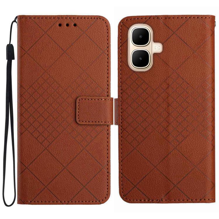 Funda de cuero con textura de cuadrícula rómbica para Infinix Smart 10 4G / Tecno Pop 10 (marrón)