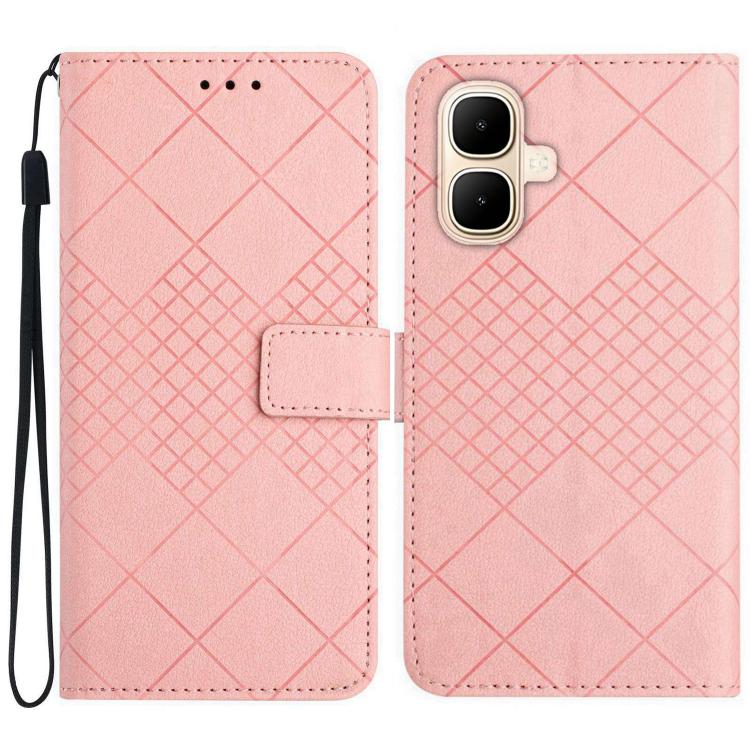 Funda de cuero con textura de cuadrícula rómbica para Infinix Smart 10 4G / Tecno Pop 10 (rosa)