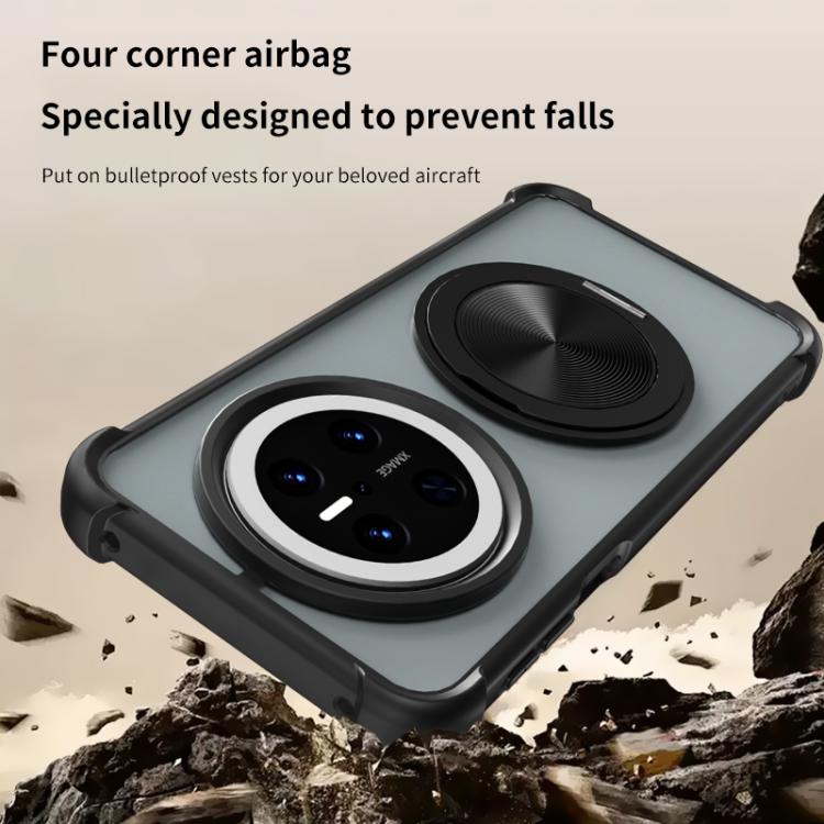 Funda para Teléfono Huawei Mate 70 con Textura de Cd y Soporte Giratorio 360° (Negra)