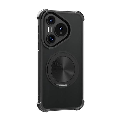 Funda para Teléfono Huawei Pura 70 con Textura de Cd y Soporte Giratorio 360 Grados (Negra)