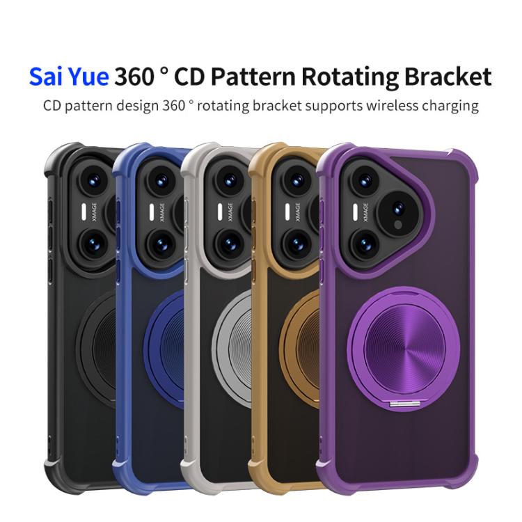 Funda para Teléfono Huawei Pura 70 con Soporte Giratorio 360° y Textura Cd Magsafe (Gris)