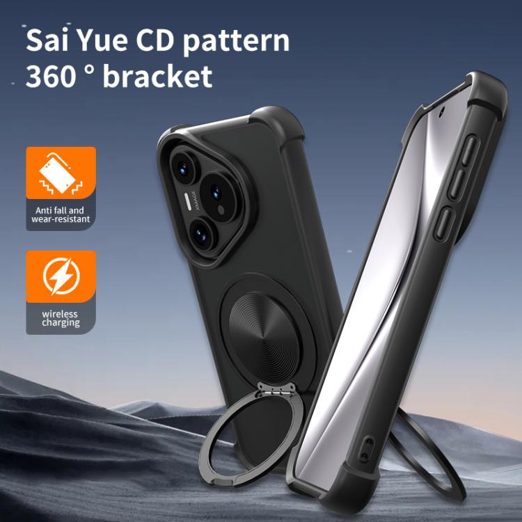 Funda para Teléfono Huawei Pura 70 con Soporte Giratorio 360 Grados y Textura Cd Magsafe (Dorada)