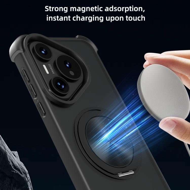 Funda para Teléfono Huawei Pura 70 con Soporte Giratorio 360 Grados y Textura Cd Magsafe (Dorada)