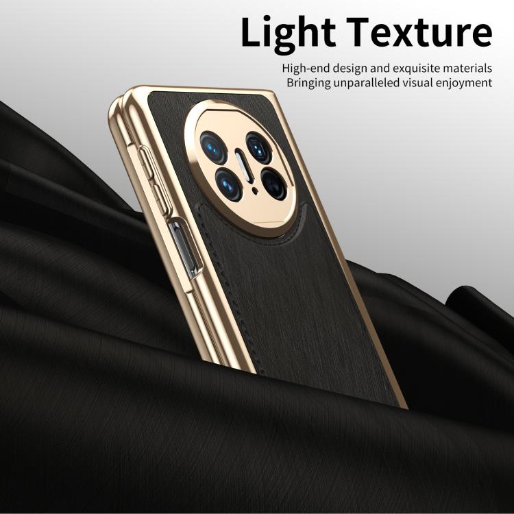 Estuche para Teléfono Huawei Mate X5 con Revestimiento Brocado Plateado y Alambre Dorado Integrado (Negro)