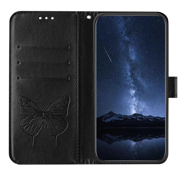 Funda de Cuero para Sharp Basio Active3 con Diseño de Mariposa en Relieve (Negra)