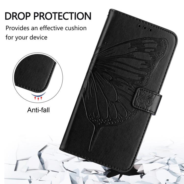 Funda de Cuero para Sharp Basio Active3 con Diseño de Mariposa en Relieve (Negra)
