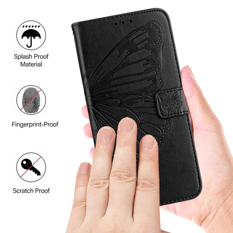 Funda de Cuero para Sharp Basio Active3 con Diseño de Mariposa en Relieve (Negra)