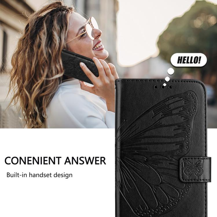 Funda de Cuero para Sharp Basio Active3 con Diseño de Mariposa en Relieve (Negra)