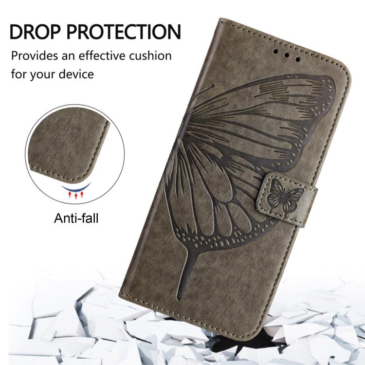 Funda de Cuero para Sharp Basio Active3 con Diseño de Mariposa en Relieve (Gris)