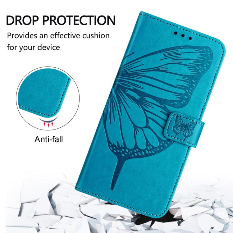 Funda de Cuero para Sharp Basio Active3 con Diseño de Mariposa En Relieve (Azul)