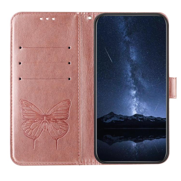 Funda de Cuero para Sharp Basio Active3 con Diseño de Mariposa En Relieve (Oro Rosa)