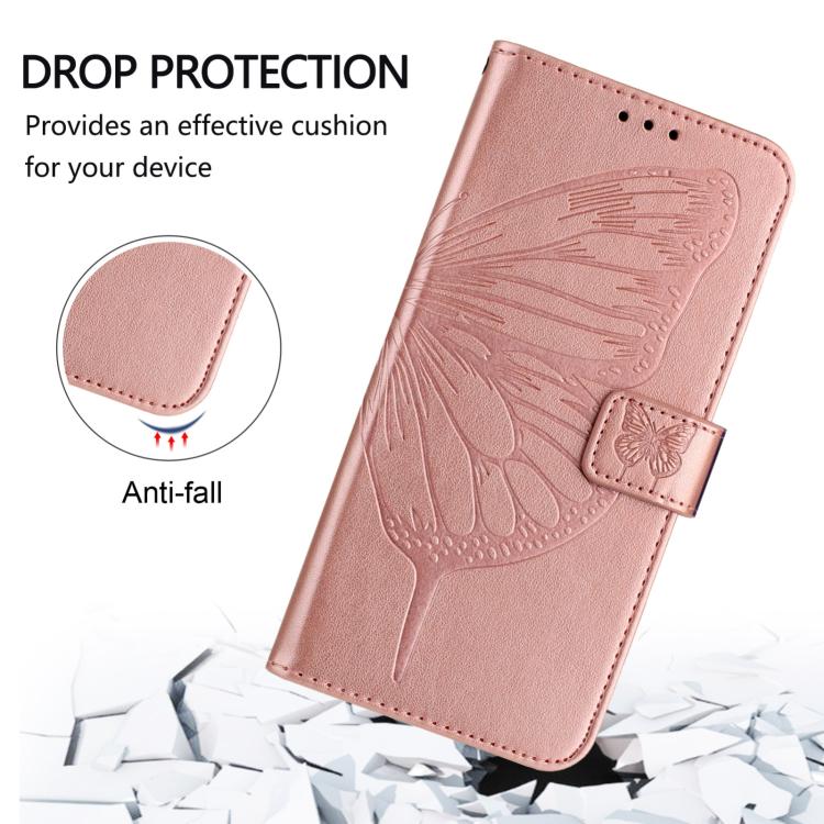 Funda de Cuero para Sharp Basio Active3 con Diseño de Mariposa En Relieve (Oro Rosa)