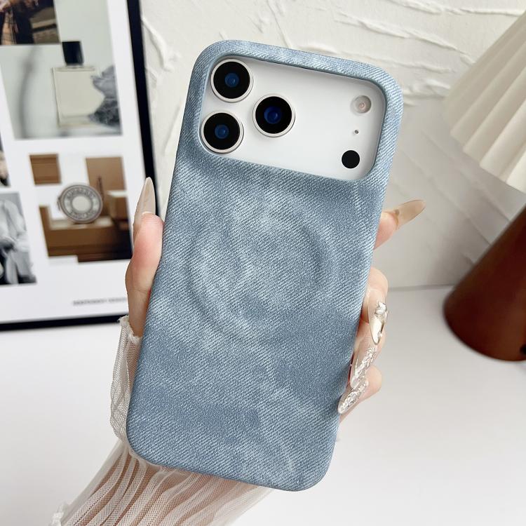 Funda magnética de PC y PU Denim MagSafe para iPhone 17 Pro Max (azul claro)
