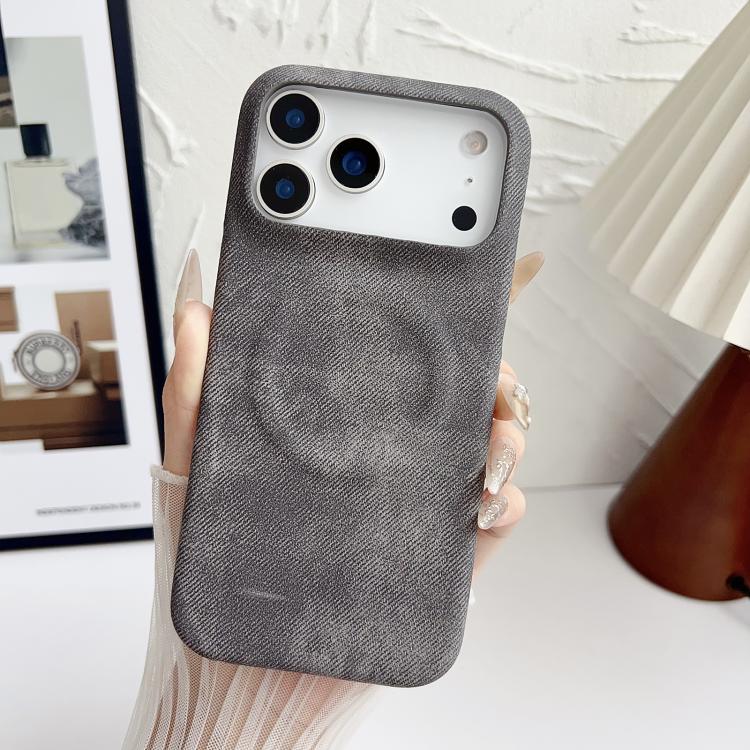 Funda magnética de PC y PU Denim MagSafe para iPhone 17 Pro Max (gris oscuro)