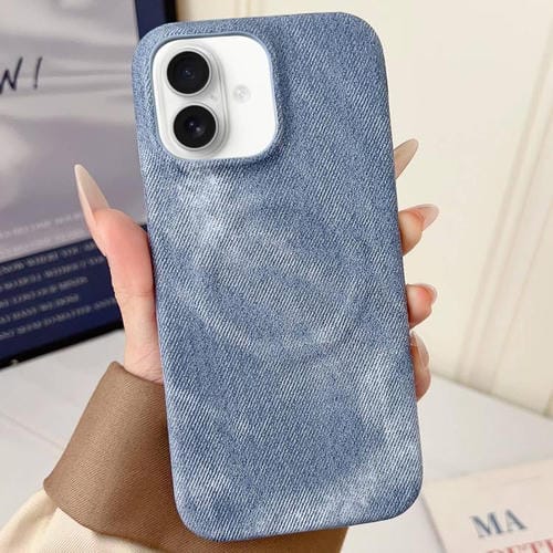 Funda magnética de PC y PU Denim MagSafe para iPhone 17 (azul grisáceo)