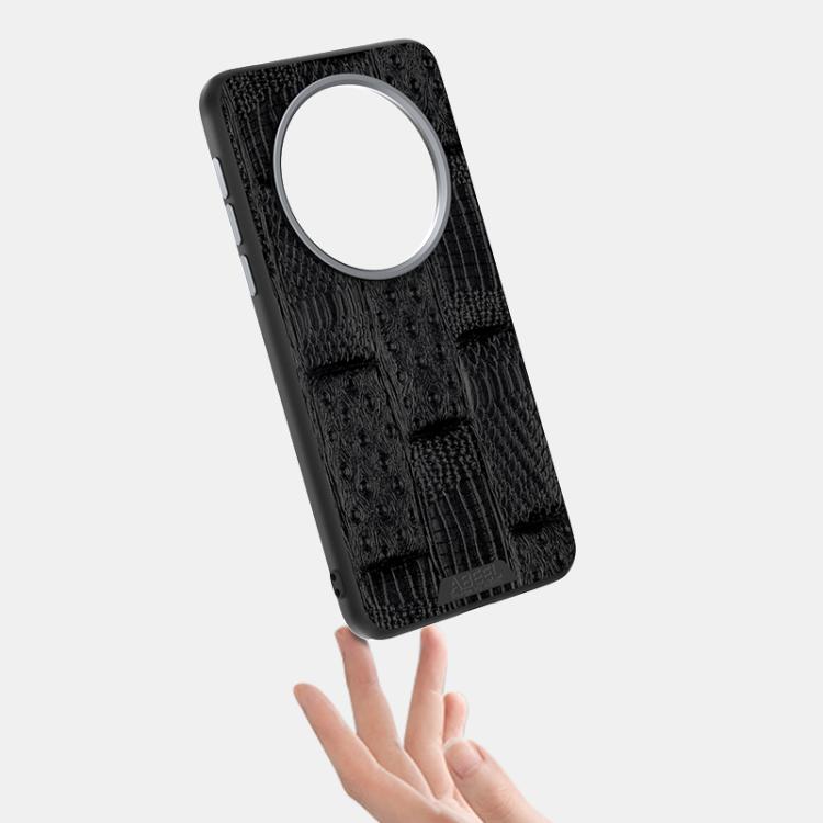 Funda de Piel Auténtica Magsafe con Micrograbado 6D y Diseño Abeel Beast para Huawei Mate 70 (Negra)