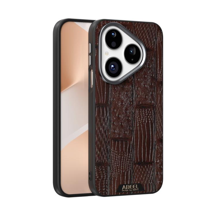 Para Huawei Pura 80 5G ABEEL Beast Pattern 6D Funda para teléfono de cuero genuino MagSafe con microrrelieve (marrón)
