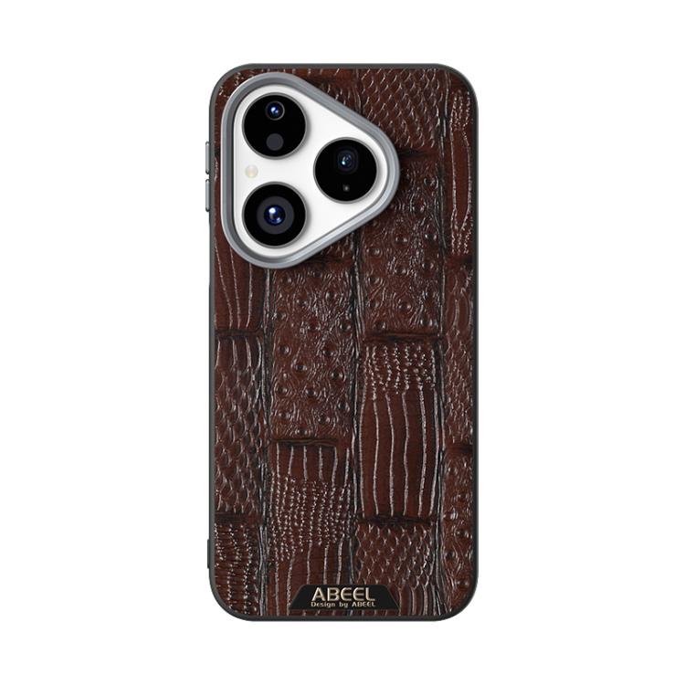 Para Huawei Pura 80 5G ABEEL Beast Pattern 6D Funda para teléfono de cuero genuino MagSafe con microrrelieve (marrón)