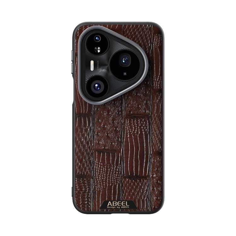 Funda de piel auténtica con diseño de bestia ABBEEL 6D y micrograbado MagSafe para Huawei Pura 80 Pro 5G / 80 Pro+ 5G (marrón)