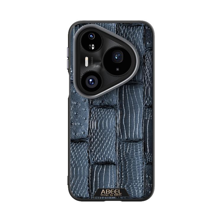 Funda de piel auténtica con diseño de bestia ABBEEL 6D y micrograbado MagSafe para Huawei Pura 80 Pro 5G / 80 Pro+ 5G (azul)
