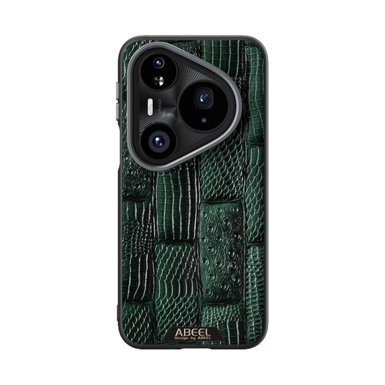 Funda de piel auténtica con diseño de bestia ABBEEL 6D y micrograbado MagSafe para Huawei Pura 80 Pro 5G / 80 Pro+ 5G (verde)