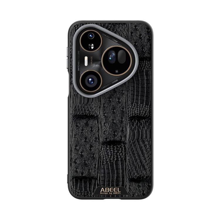 Funda de piel auténtica con diseño de la bestia ABBEEL 6D y micrograbado MagSafe para Huawei Pura 80 Ultra 5G (negra)