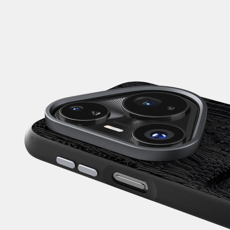 Funda de piel auténtica con diseño de la bestia ABBEEL 6D y micrograbado MagSafe para Huawei Pura 80 Ultra 5G (negra)