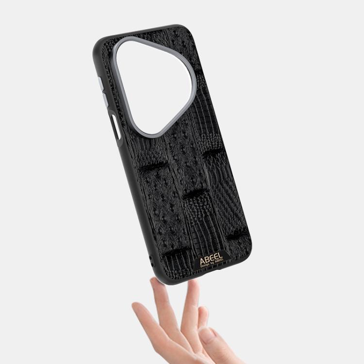 Funda de piel auténtica con diseño de la bestia ABBEEL 6D y micrograbado MagSafe para Huawei Pura 80 Ultra 5G (negra)