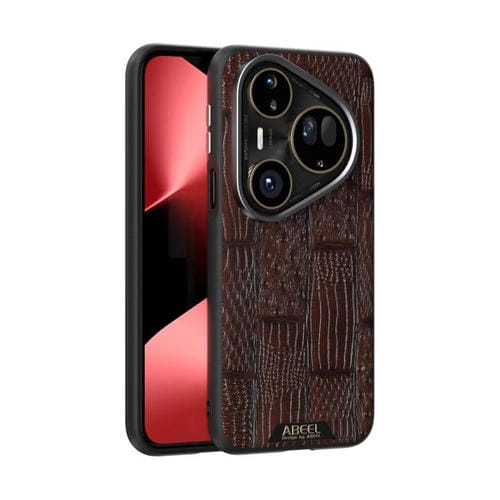 Para Huawei Pura 80 Ultra 5G ABEEL Beast Pattern 6D Funda para teléfono de cuero genuino MagSafe con microrrelieve (marrón)
