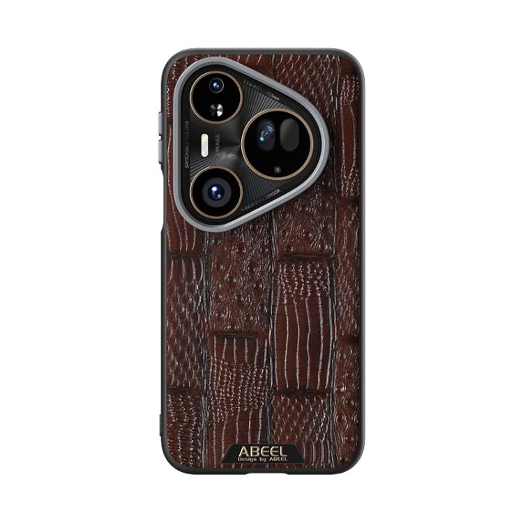 Para Huawei Pura 80 Ultra 5G ABEEL Beast Pattern 6D Funda para teléfono de cuero genuino MagSafe con microrrelieve (marrón)
