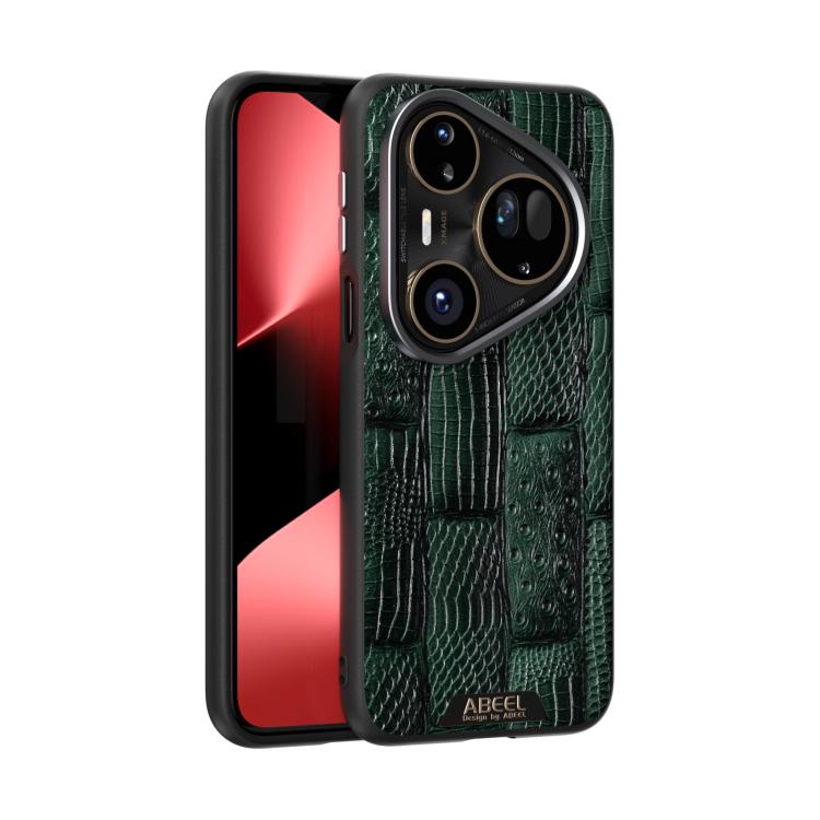 Funda de piel auténtica con micrograbado MagSafe 6D para Huawei Pura 80 Ultra 5G (Verde)