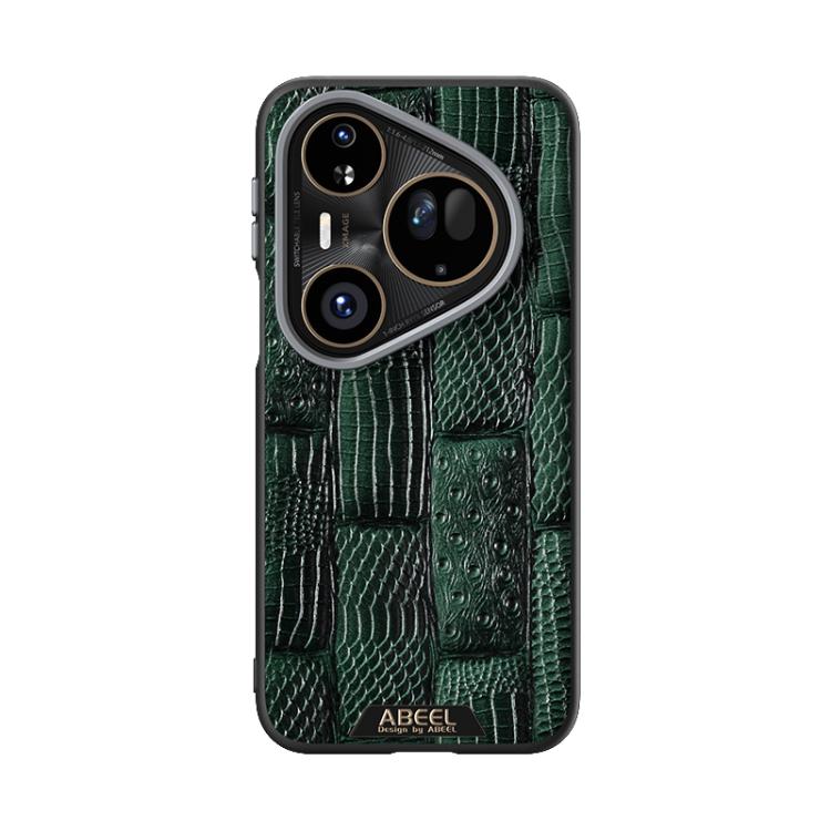 Funda de piel auténtica con micrograbado MagSafe 6D para Huawei Pura 80 Ultra 5G (Verde)