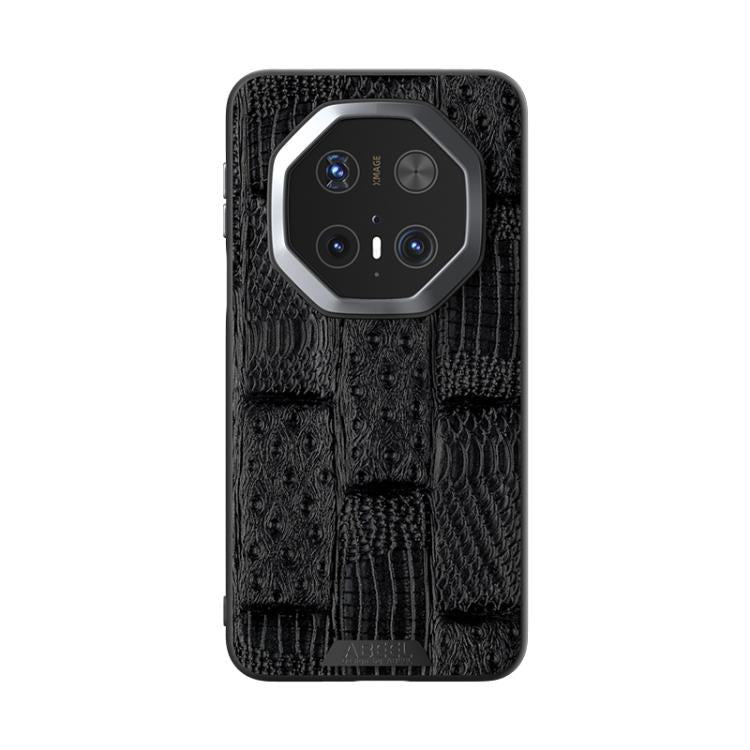 Funda de Piel Auténtica con Micrograbado 6D para Huawei Mate 70 Rs Ultimate con Diseño Abeel Beast (Negro)