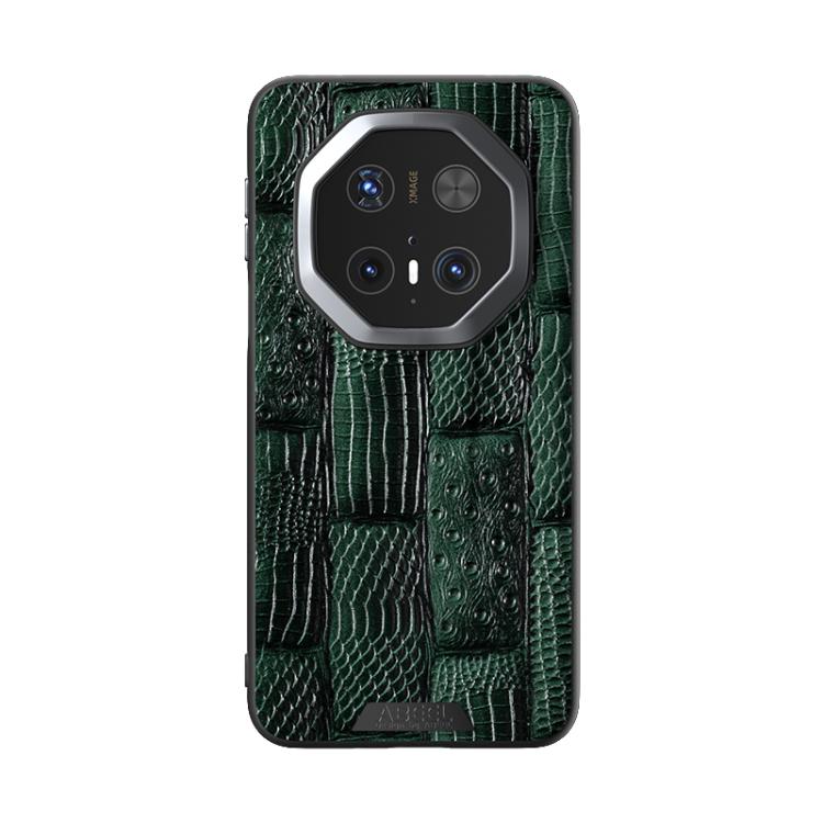 Funda de Piel Auténtica con Micrograbado 6D para Huawei Mate 70 Rs Ultimate con Diseño Abeel Beast (Verde)