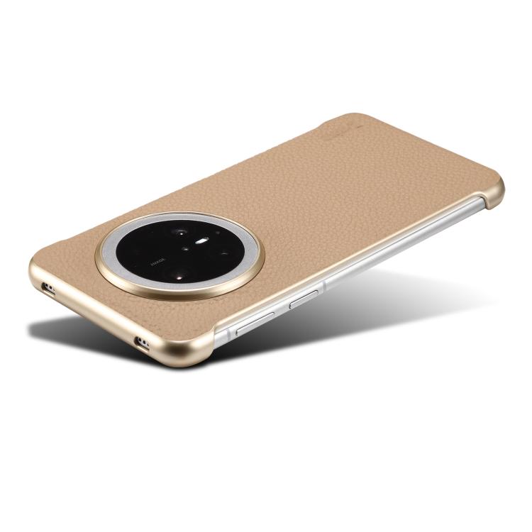 Funda de Cuero Genuino con Textura de Lichi Magsafe sin Marco para Huawei Mate 60 Denior A20 (Caqui)