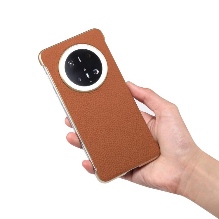 Funda Magsafe Huawei Mate 60 Pro Denior A20 Piel Auténtica Textura Lichi (Marrón)