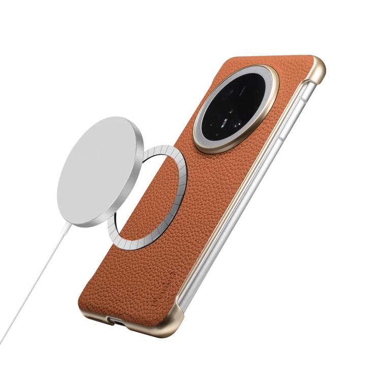 Funda Magsafe Huawei Mate 60 Pro Denior A20 Piel Auténtica Textura Lichi (Marrón)
