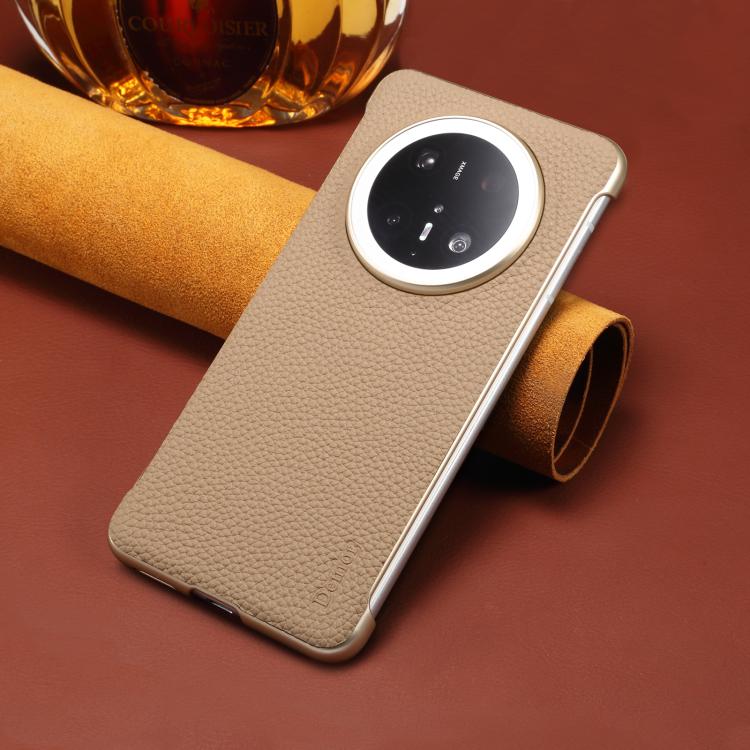 Funda de Cuero Genuino con Textura de Lichi Magsafe sin Marco para Huawei Mate 60 Pro Denior A20 (Caqui)