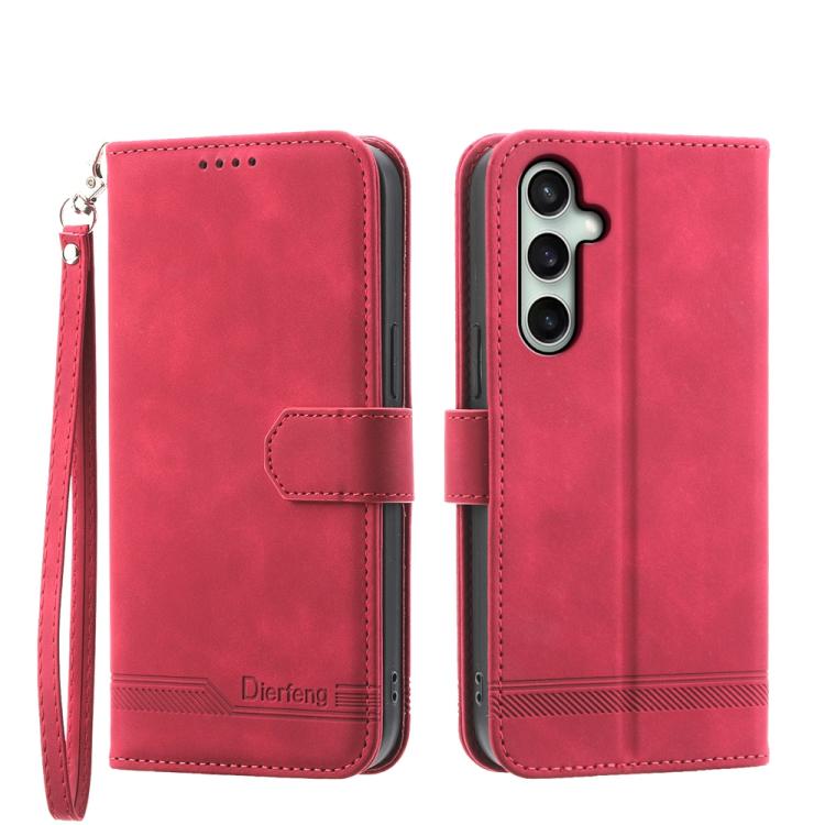 Funda híbrida de TPU y cuero sintético Dierfeng Dream Line para Samsung Galaxy S25 FE 5G (roja)
