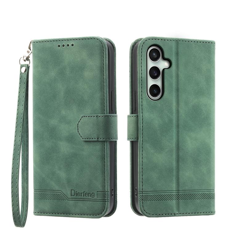 Funda híbrida de TPU y cuero sintético Dierfeng Dream Line para Samsung Galaxy S25 FE 5G (verde)
