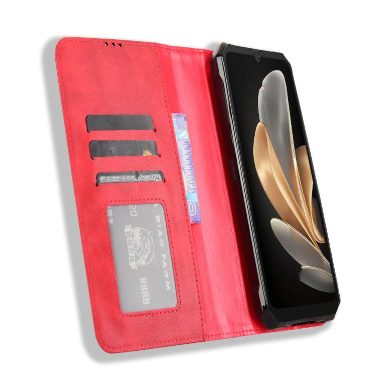 Funda de Cuero Fossibot F109 Textura Retro Hebilla Magnética (Roja)