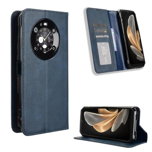 Funda de Cuero para Fossibot F109 con Textura Retro y Hebilla Magnética (Azul)