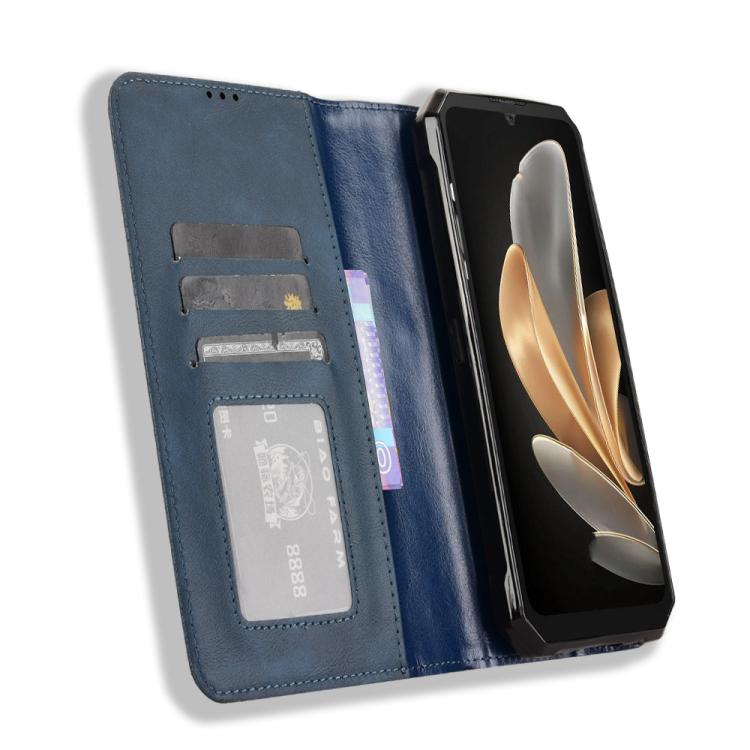 Funda de Cuero para Fossibot F109 con Textura Retro y Hebilla Magnética (Azul)