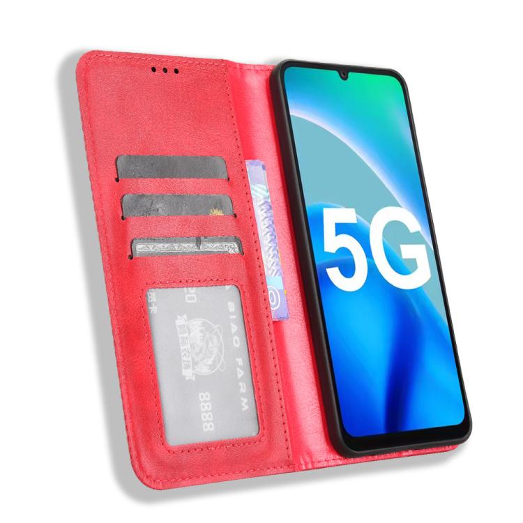 Funda de Cuero Fossibot S1 5G Textura Retro Hebilla Magnética (Roja)