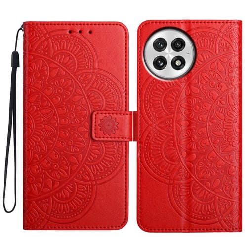 Funda de Cuero con Relieve Floral para OnePlus 13 (Roja)