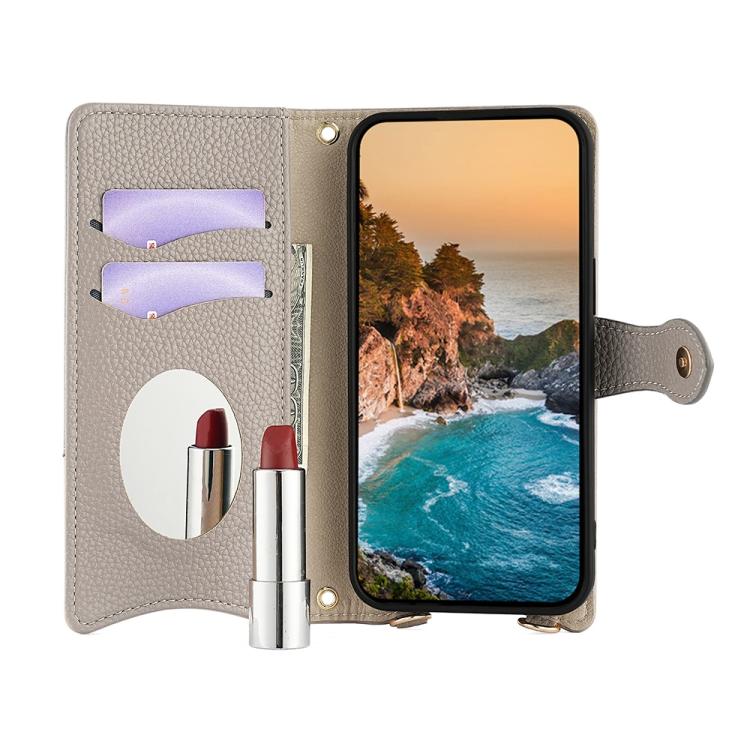Funda de Cuero Lichi para TCL 50 Nxtpaper y 50 Pro Nxtpaper con Diseño Cola de Pez y Cadena Cruzada (Gris)