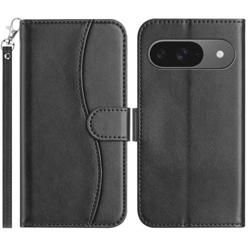 Funda de Cuero con Doble Pliegue en Forma de S para Google Pixel 9 y 9 Pro (Negra)