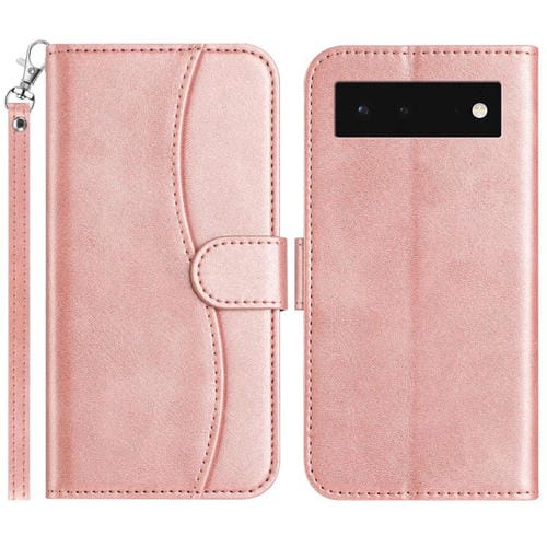 Funda de Cuero con Doble Pliegue en Forma de S para Google Pixel 6 (Oro Rosa)