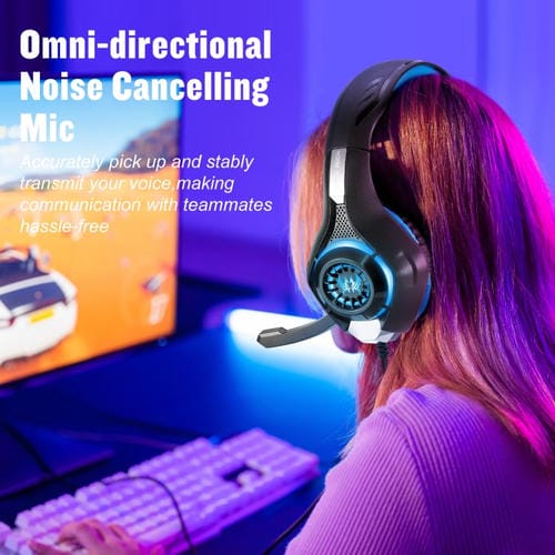 Auriculares para Juegos Kotion Each GS400 con Micrófono Omnidireccional y Cable de 1,9 m (Negro y Azul)