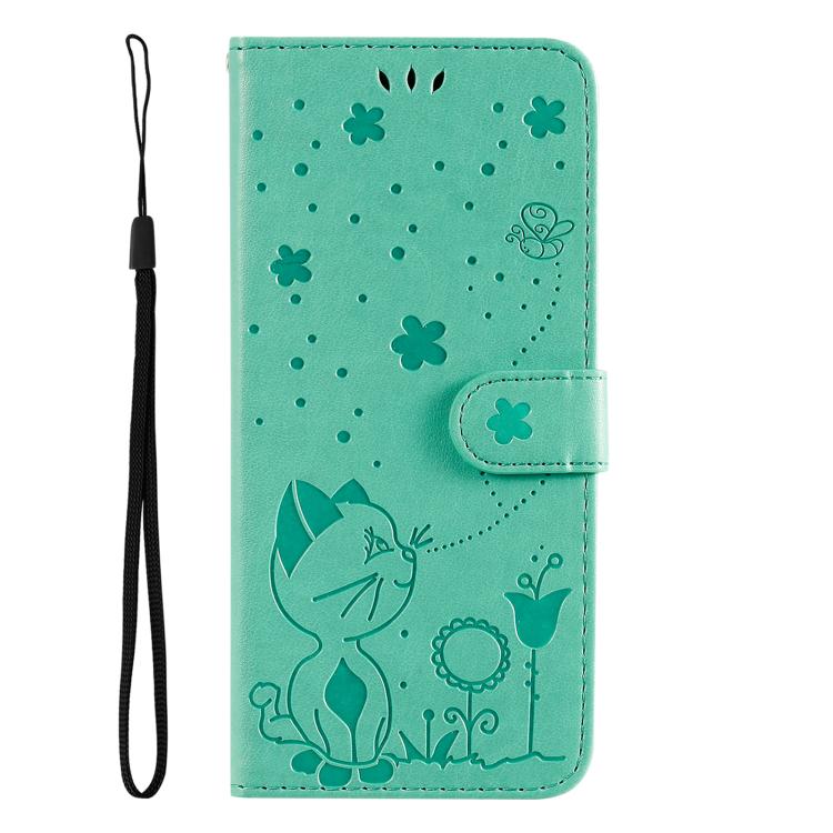 Funda de piel con tapa y diseño de gato y abeja para Samsung Galaxy A56 5G (verde)